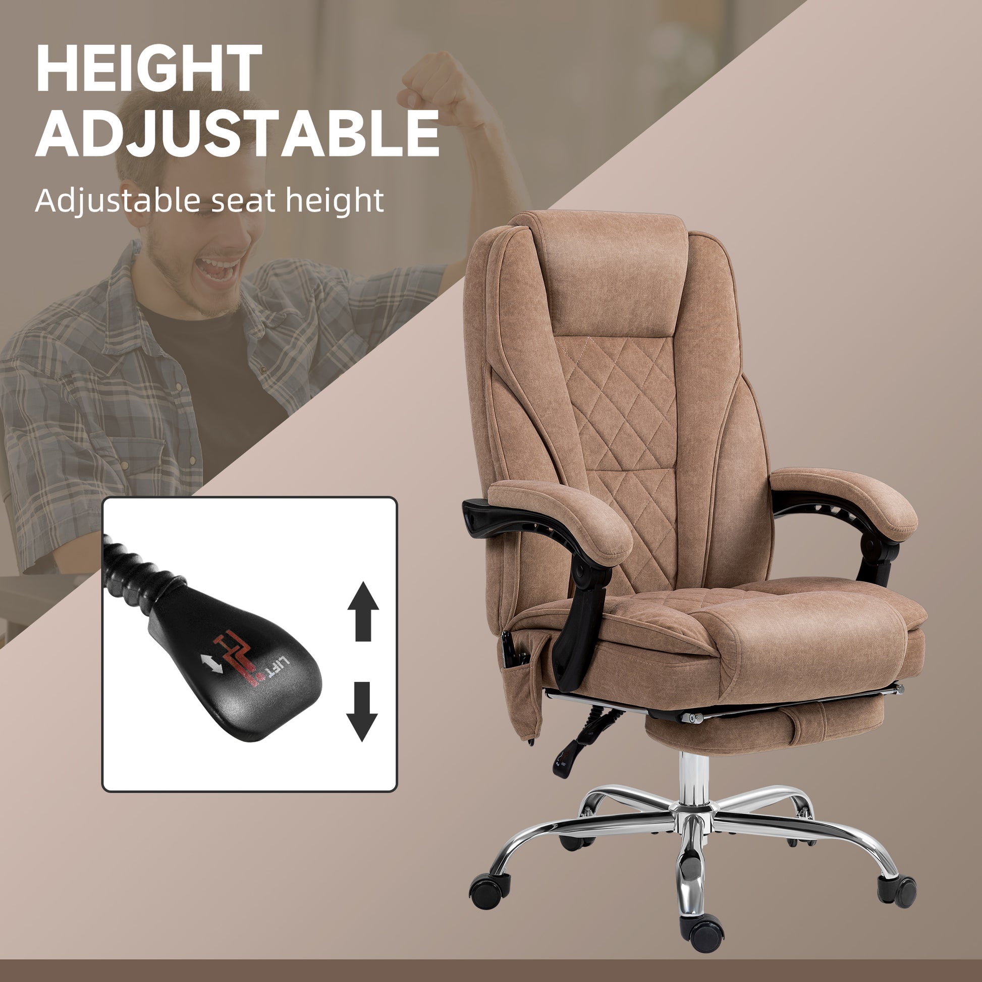 Vinsetto Massage Office Chair With Foot Rest, Executive Office Chair With 6 Vibration Point And Heat, Reclining Computer Chair, Swivel Desk Chair, Adjustable Height, Brown Brown Polyester