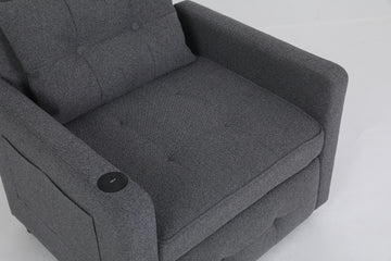 Sleeper Chair 3 In 1 Convertible Chair Bed Pull Out Sleeper Chair Beds Adjustable Single Armchair Sofa Bed With Usb Ports, Side Pocket, Linen Grey Grey Linen Manual Handle Metal Primary Living Space Medium Soft Handle Pine Square Arms Foam Linen