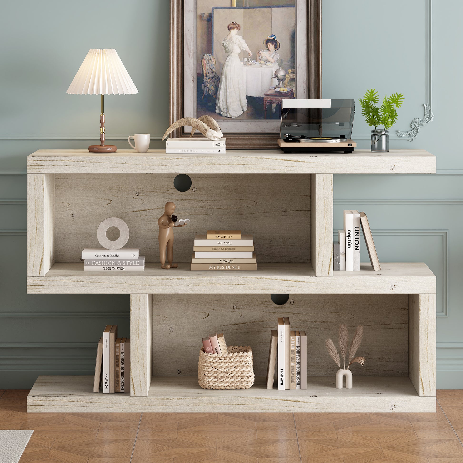 Retro Console Table With Symmetrical 2 Tier Open Shelf For Entryway And Living Room Natural Natural Mdf