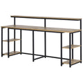 Homcom 78.75 Inches Double Computer Desk For Two Person, Extra Long Home Office Desk With Monitor Shelf And Cpu Stand, Brown Tan Mdf