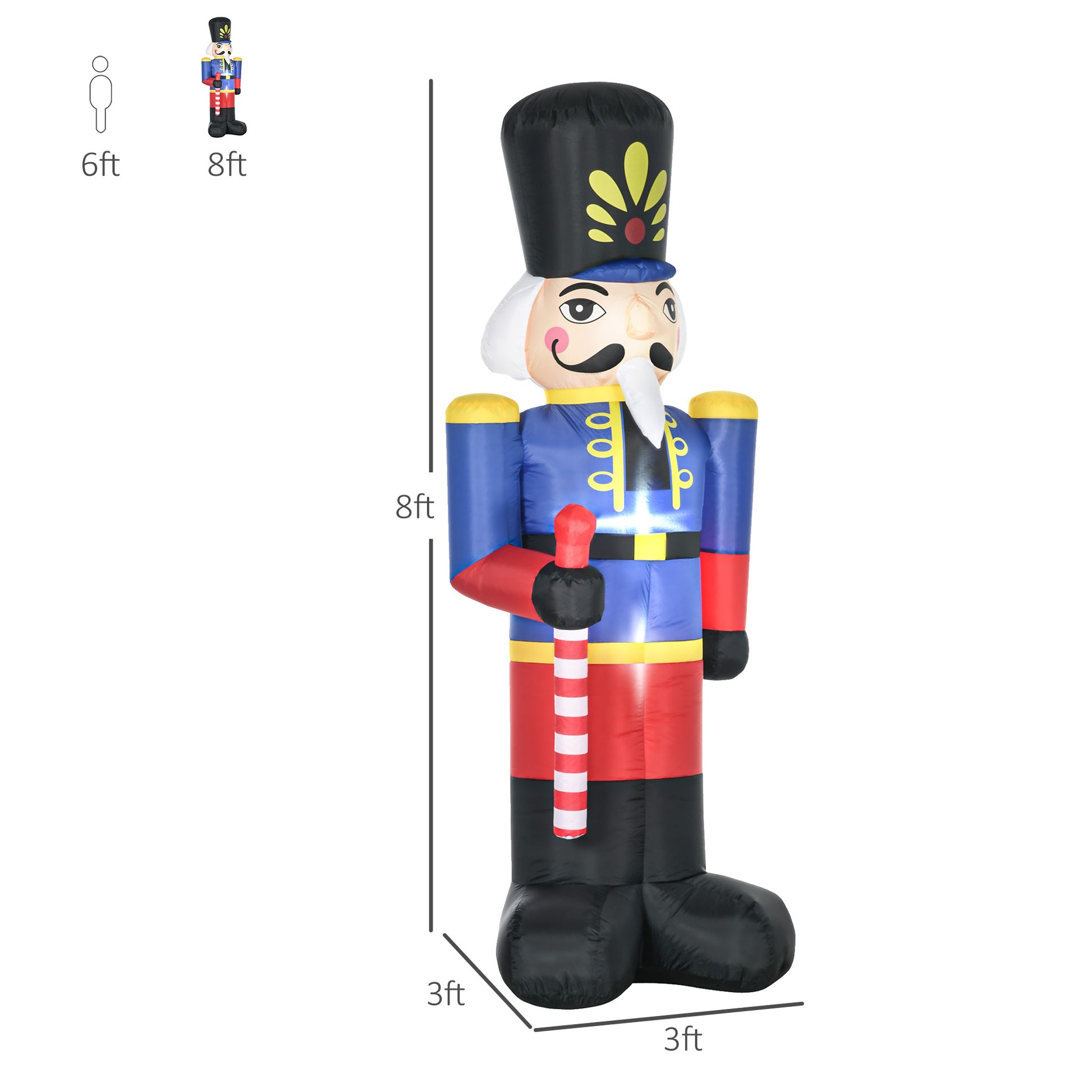 Homcom 8Ft Christmas Inflatables Outdoor Decorations Nutcracker Toy Soldier With Scepter, Blow Up Yard Christmas Decor With Led Lights Display Red Polyester