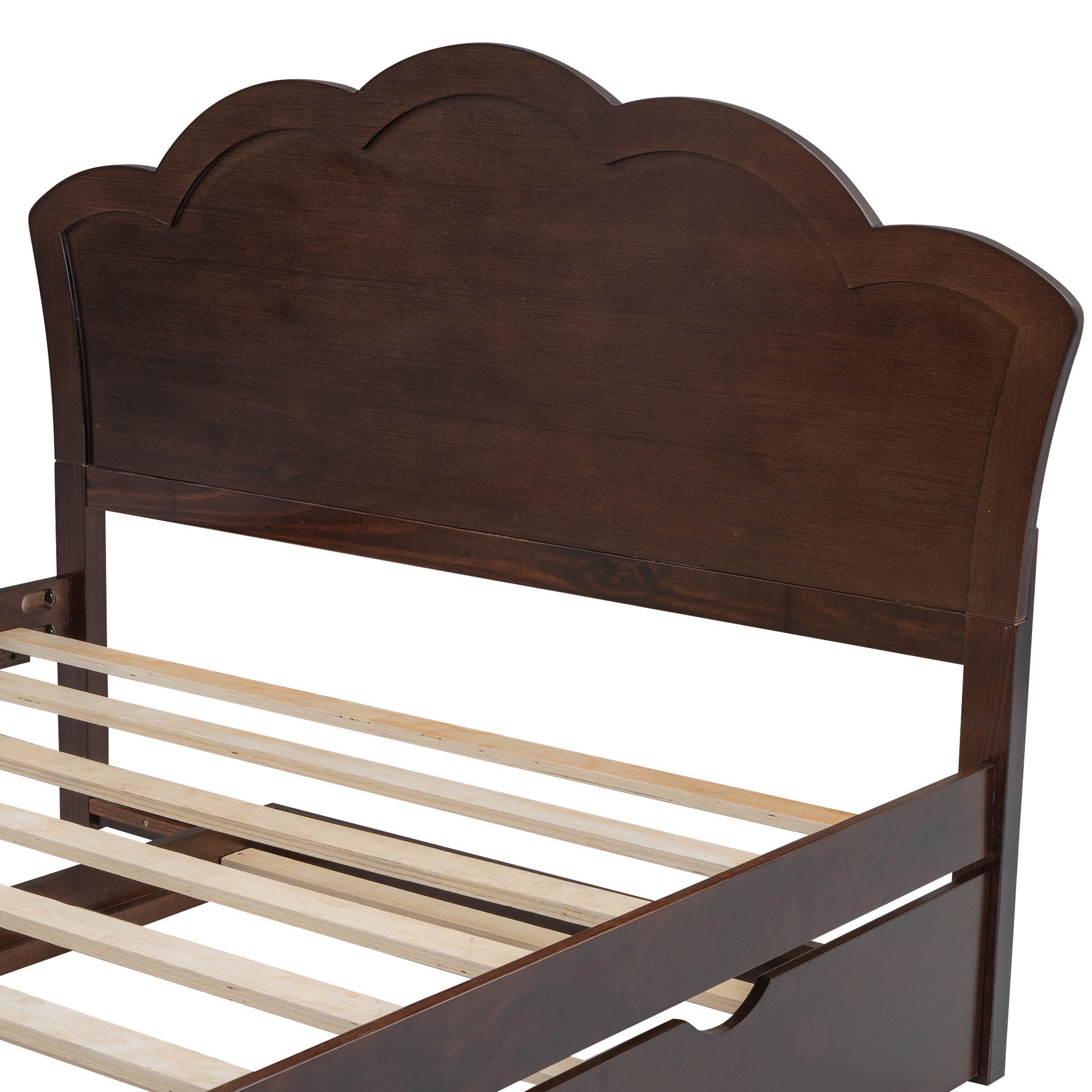 Full Size Wood Platform Bed With Headboard And Twin Size Trundle, Cappuccino Box Spring Not Required Full Cappuccino Wood Bed Frame Solid Wood Mdf