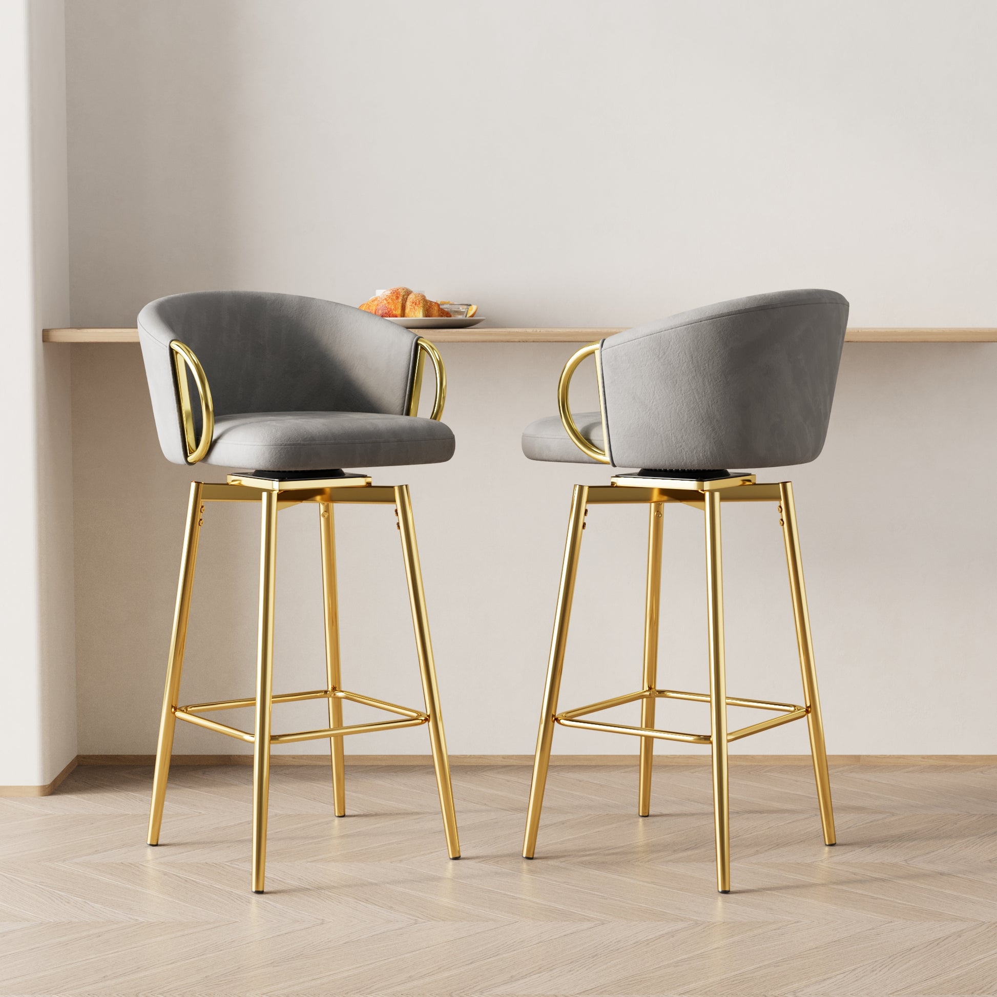 30 Inch Dining Chairs Set Of 2 Modern Style 360 Swivel Bar Chairs With Simple Design, Comfortable High Stools, And Flexible Dining Chairs Suitable For Bars, Restaurants,Velvet Bar Chair Beige Grey