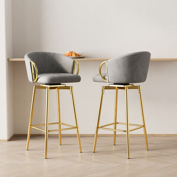 30 Inch Dining Chairs Set Of 2 Modern Style 360 Swivel Bar Chairs With Simple Design, Comfortable High Stools, And Flexible Dining Chairs Suitable For Bars, Restaurants,Velvet Bar Chair Beige Grey
