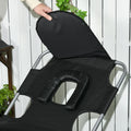 Outsunny Folding Beach Lounge Chair With Face Hole And Arm Slots, 5 Level Adjustable Sun Lounger Tanning Chair With Pillow For Patio, Garden, Beach, Pool, Black Black Oxford Fabric
