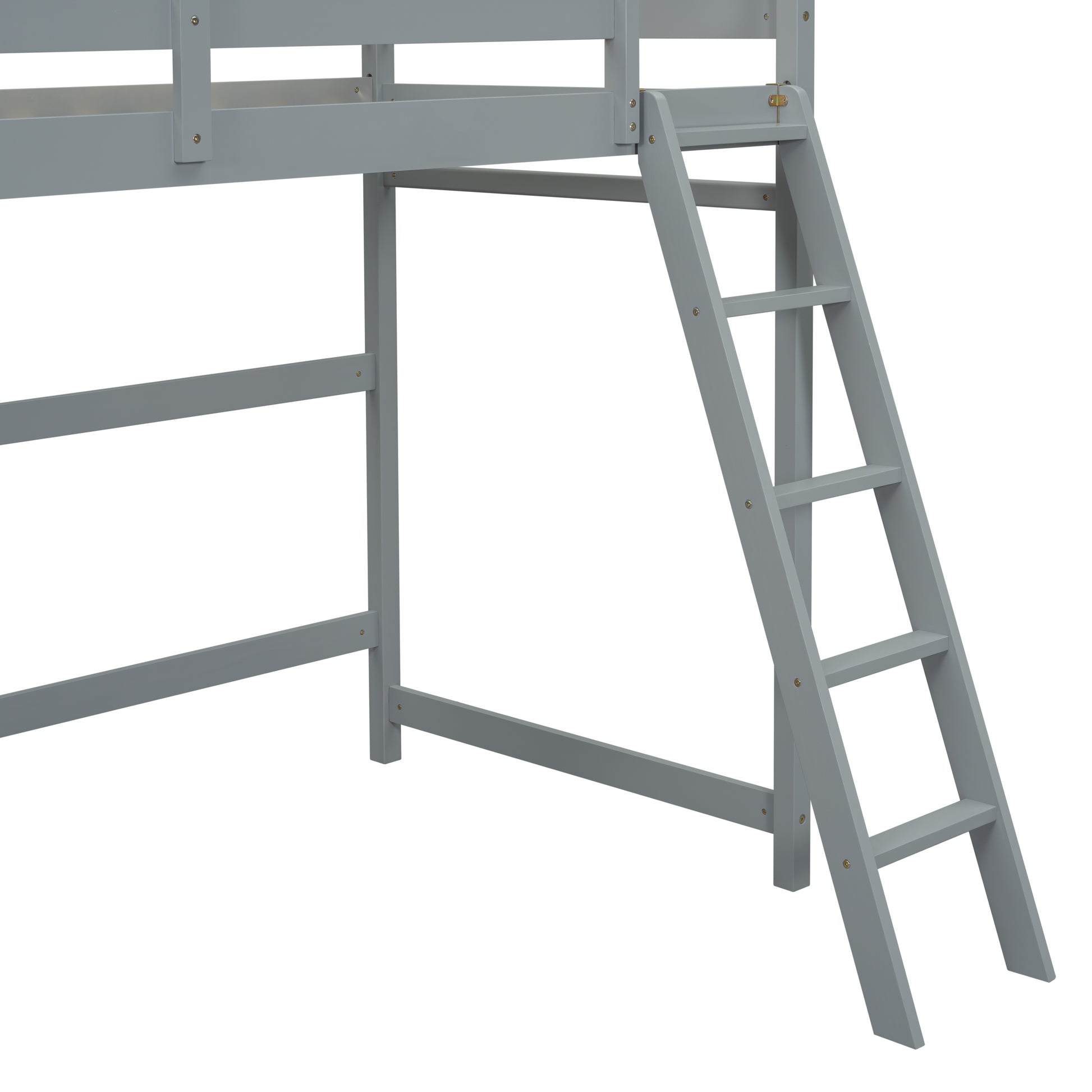 Twin Size High Loft Bed With Inclined Ladder, Guardrails,Grey Twin Grey American Design Pine