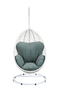 Simona Green Fabric & White Wicker Hanging Chair Green,White Fabric,Steel,Wicker