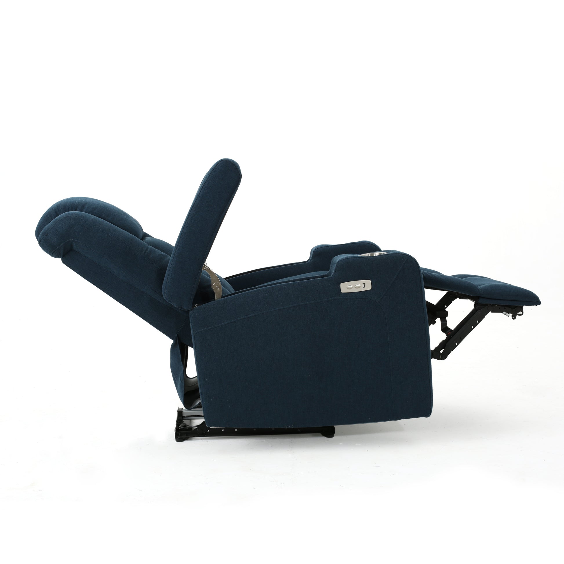 33" Wide Power Standard Recliner Chair With Arm Storage With Usb Navy Blue Fabric