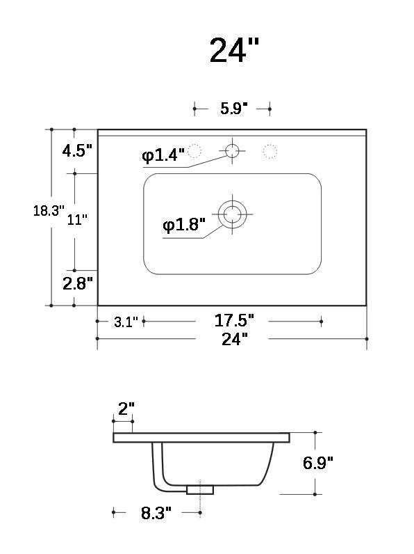 Bb0924Y331, Integrated White Ceramic Basin With Three Predrilled Faucet Holes, Drain Assembly Not Included Gloss White Bathroom Modern Ceramic