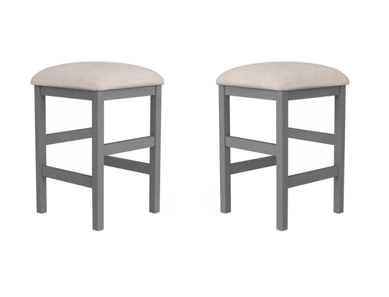 Light Gray Set Of 2Pc Stools Kitchen Dining Room Furniture Beige Fabric Cushion Seat Chairs Stool Beige,Light Gray Gray Dining Room Contemporary,Modern,Rustic,Transitional Bar Stools Rubberwood Set Of 2 Fabric,Solid Wood