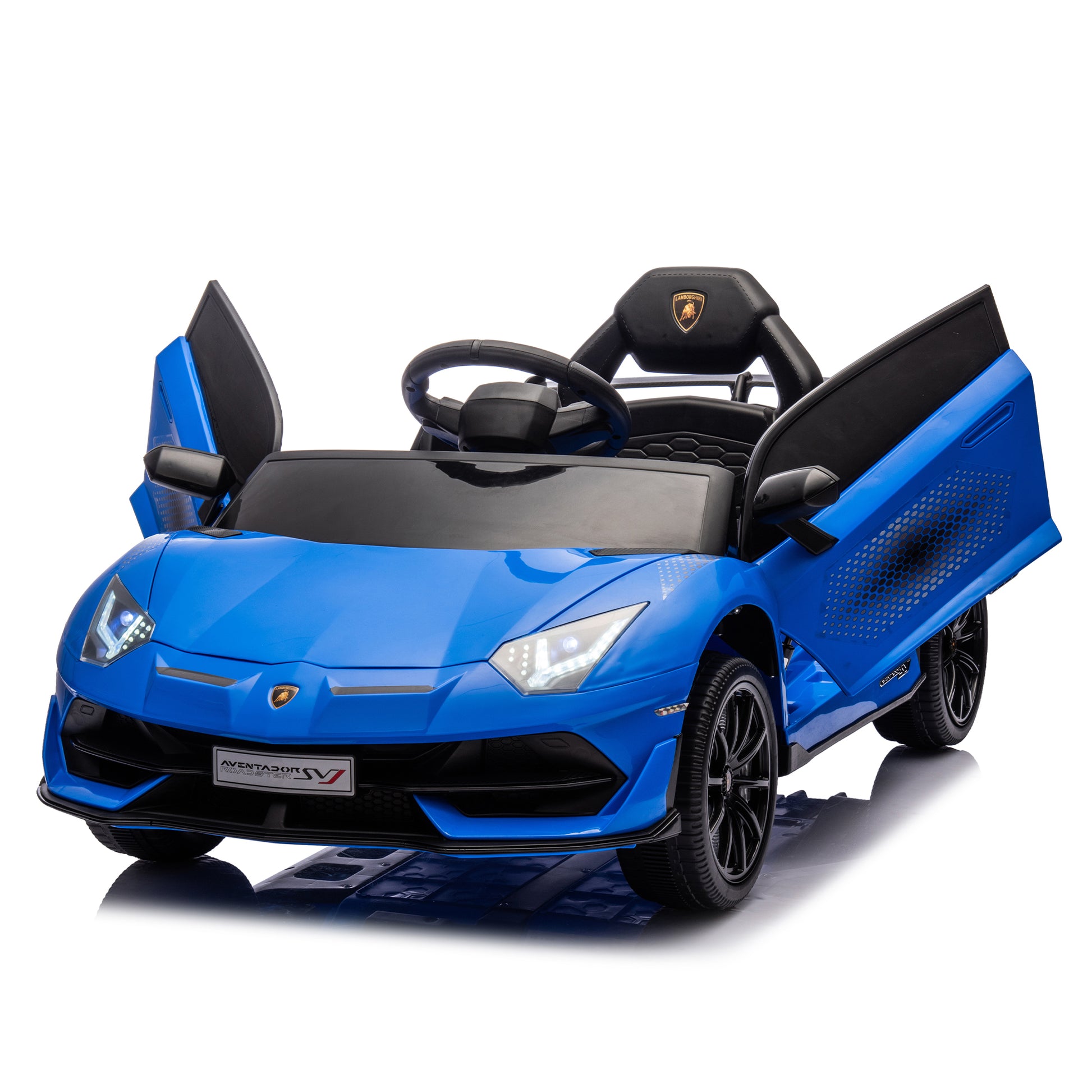 12V Kids Ride On Car W Parents Remote Control,Licensed Lamborghini Aventador Xago,Hydraulic Pressure Door,Slow Start,Early Education,Bluetooth,Adjustable Volume,Mp3,Usb,Led Lights For Kids Aged 3 8. Blue 50 99 Lbs Polypropylene