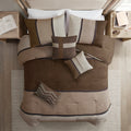 7 Piece Faux Suede Comforter Set Brown Queen Queen Brown Polyester