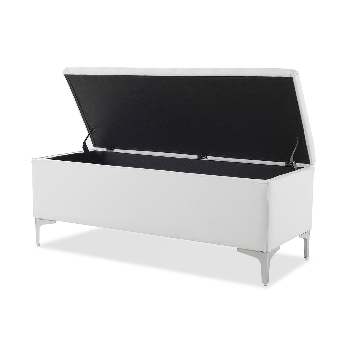 Madelyn 49" Modern Storage Bench, Bright White Dye White Foam Fabric