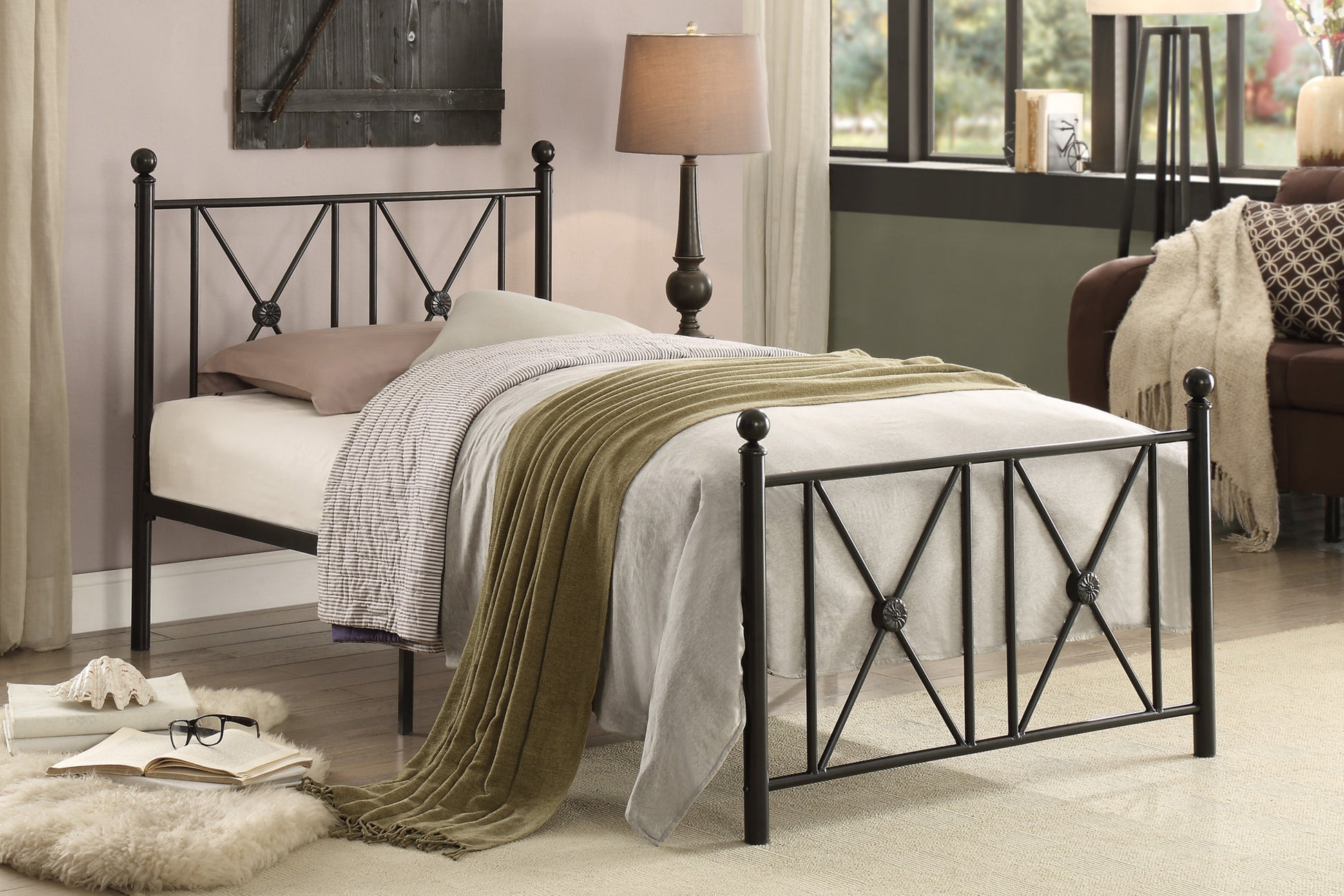 Black Finish Metal Frame 1Pc Twin Platform Bed Modern Traditional Bedroom Furniture Box Spring Not Required Twin Black Metal Bedroom Metal
