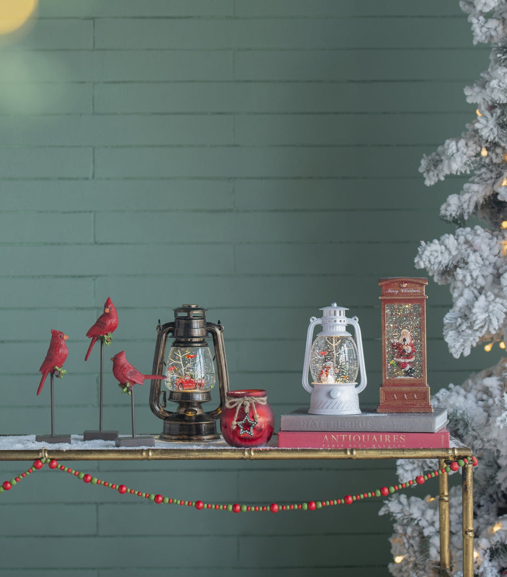 4.7X4.7X8.3"H Christmas Plastic Resin White Lantern With Snowman & Tree Led Water Spinning 6 Hours Timer, 3*Aa Batteries Required White Multi Plastic