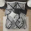 7 Piece Cotton Printed Comforter Set Black King King Black Polyester