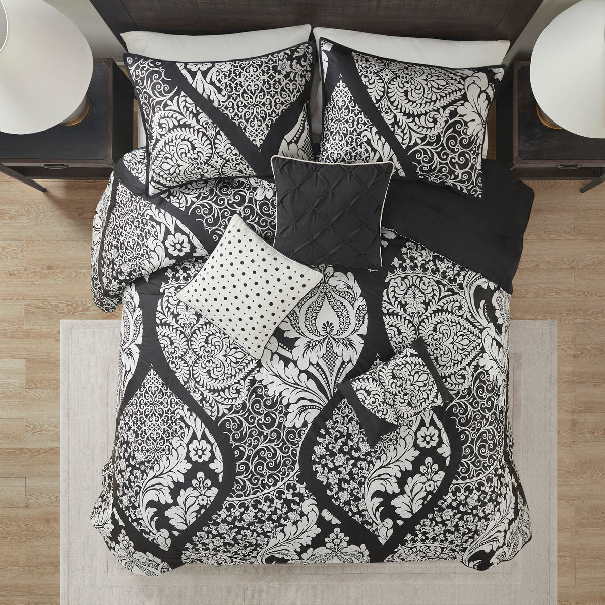7 Piece Cotton Printed Comforter Set Black King King Black Polyester