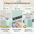 Countertop Ice Maker Machine Self Cleaning, Fast Making 9 Ice Cubes In 6 Minutes, 26.5Lbs 24Hrs, 2 Sizes Bullet Ice, Portable Ice Machine With Ice Scoop, Basket And Handle, Green Green Plastic