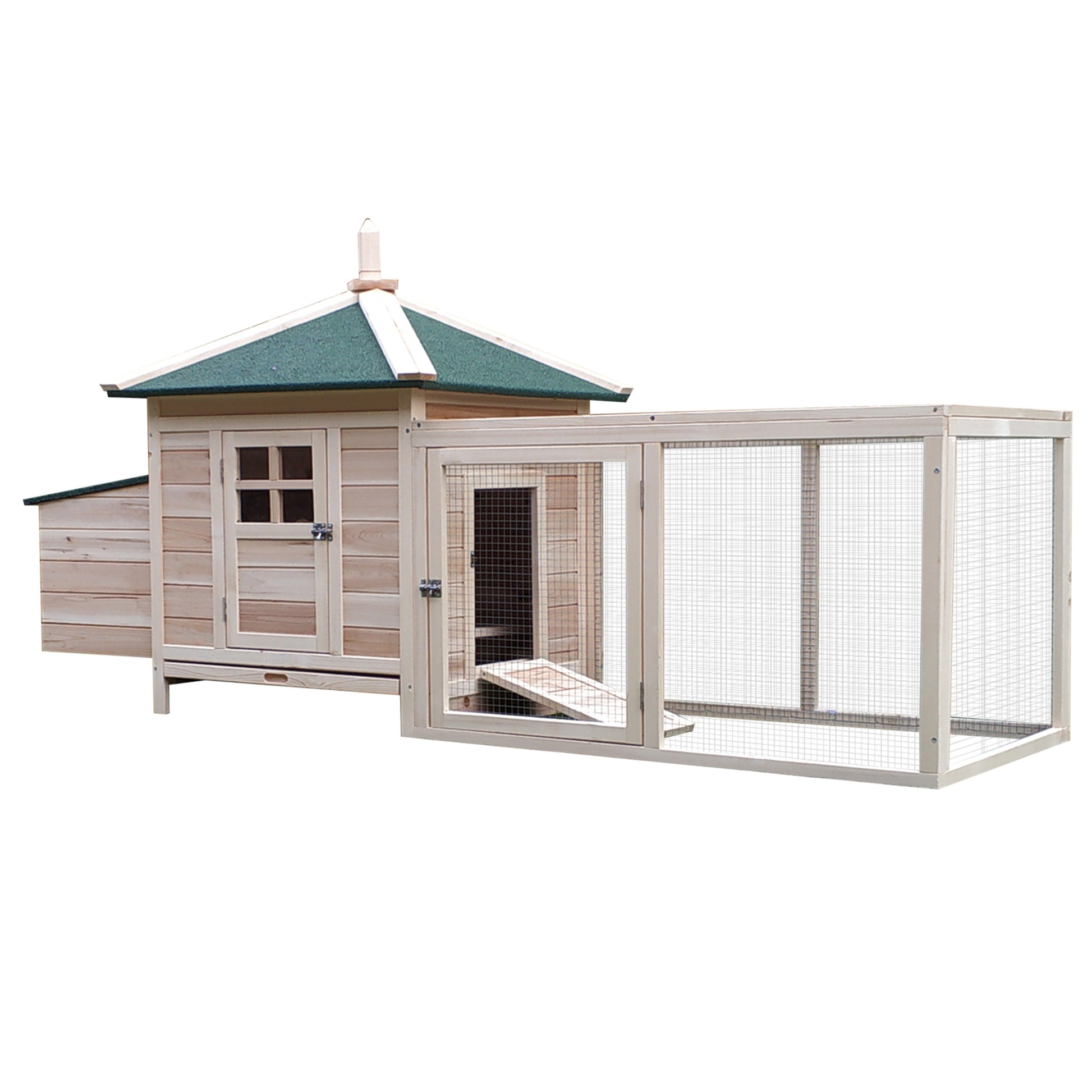 Pawhut 77" Wooden Chicken Coop With Nesting Box, Cute Outdoor Hen House With Removable Tray, Ramp Run, For Garden Backyard, Natural Natural Wood Wood