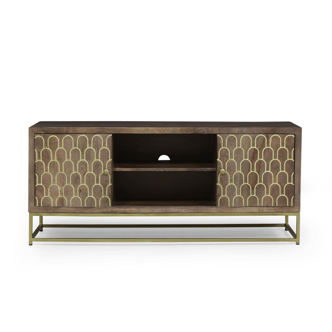 Tv Stand Walnut Gold 40 49 Inches Wood