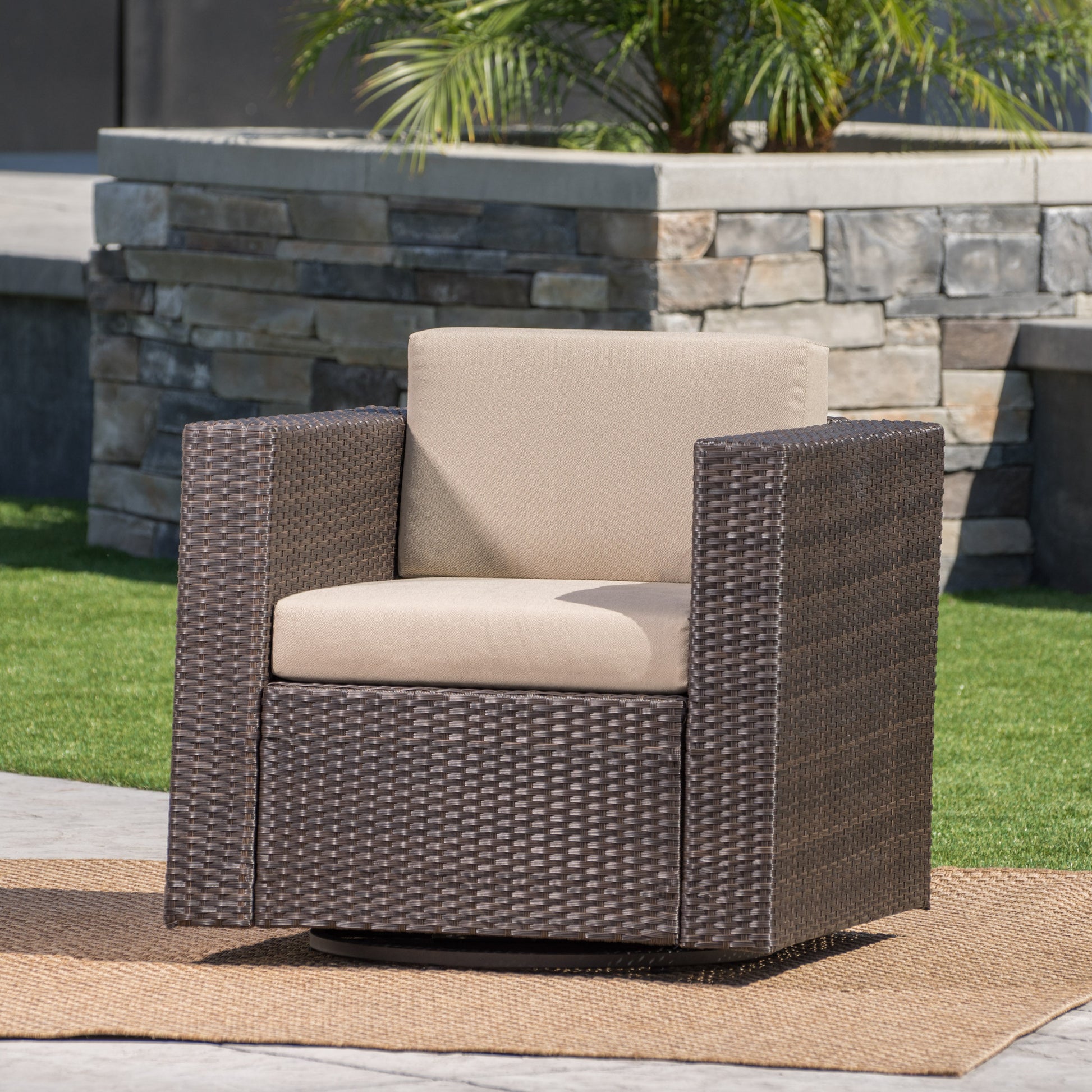 Puerta Mp1 Swivel Chair Dark Brown Brown Beige Fabric