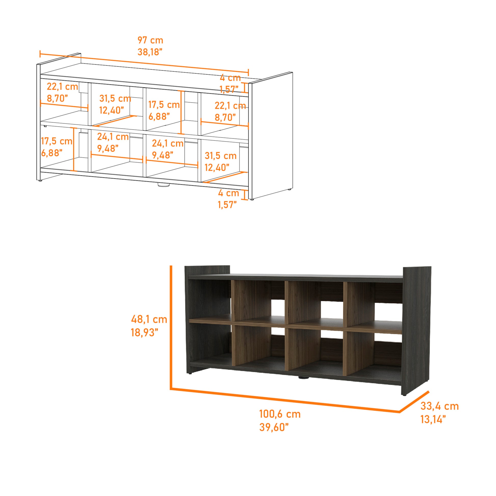 Harrison Entryway Shoe Rack, Eight Cube Spaces 8 Or More Brown Horizontal Primary Living Space Wood Contemporary Melamine Engineered Wood