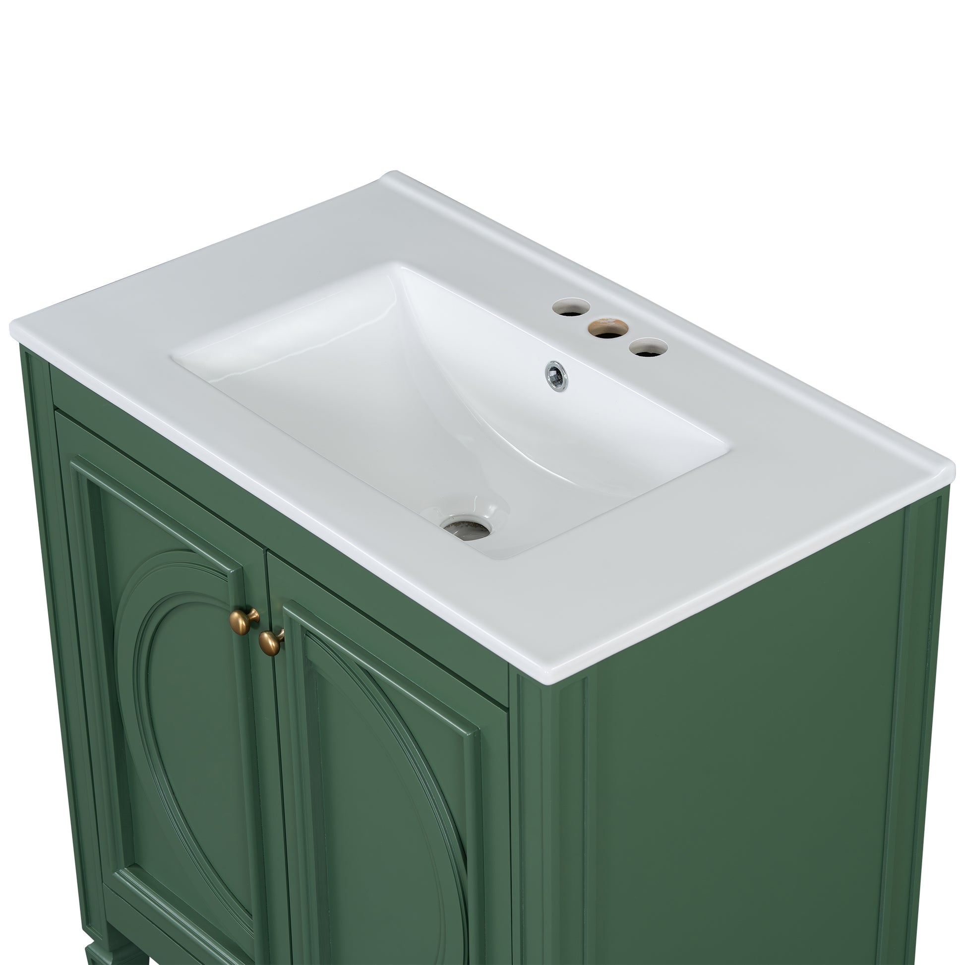 30" Bathroom Vanity With Sink, Two Doors With Shelf, Soft Close Door Hinges, Vintage Style, Green Green Ceramic Mdf,Rubber Wood