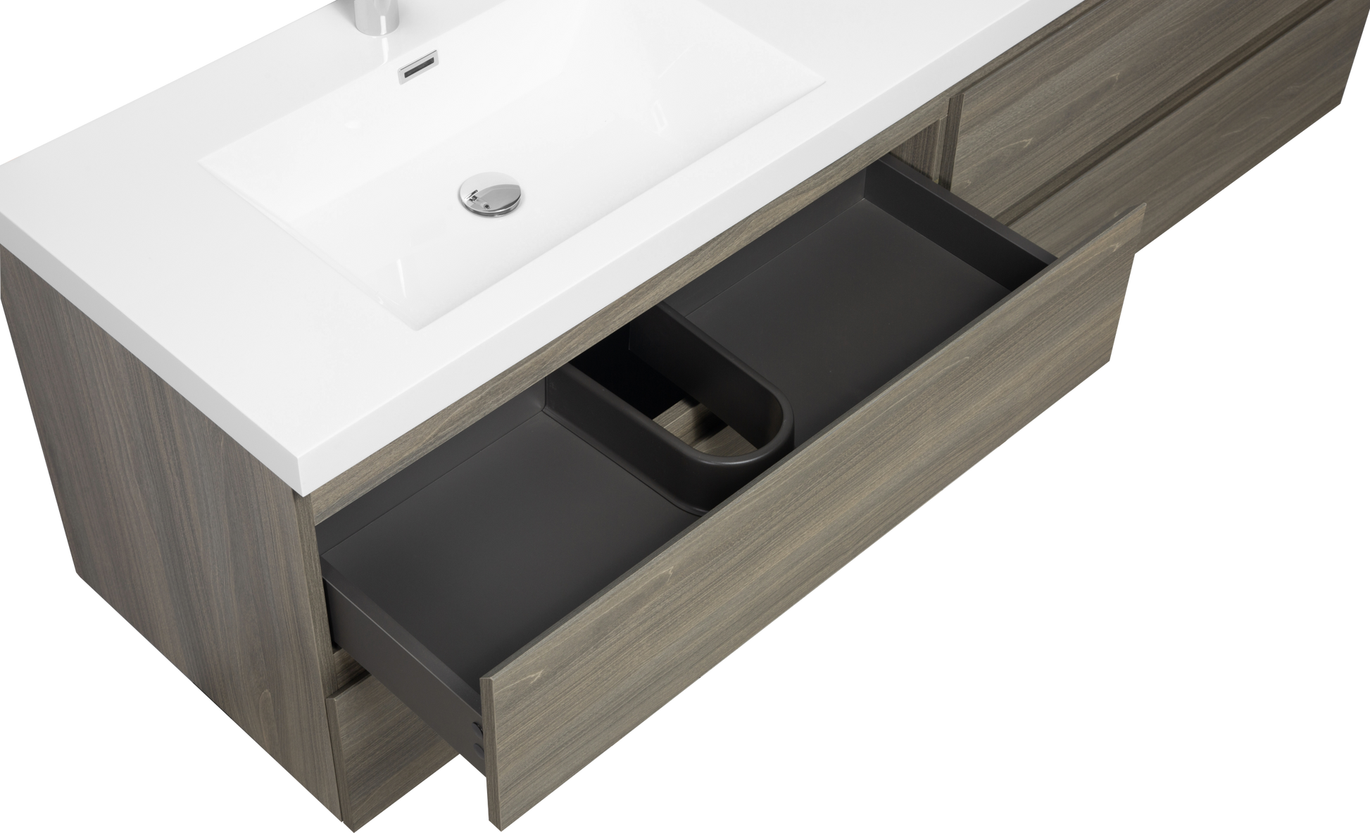 72" Floating Bathroom Vanity With Sink, Modern Wall Mounted Bathroom Storage Vanity Cabinet With Two Resin Top Basin And Four Soft Close Drawers, Ash Grey 24V11 72Ag 4 Grey Bathroom Wall Mounted Melamine