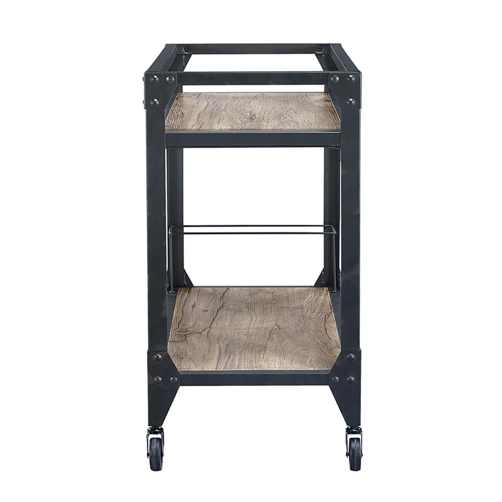 Rustic Oak And Charcoal 2 Shelf Serving Cart Natural Black Dining Room Industrial Rectangular Kitchen Carts Wood Metal