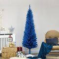 Homcom 6' Artificial Pencil Christmas Tree, Slim Xmas Tree With 390 Realistic Branch Tips And Plastic Stand, Blue Blue Plastic