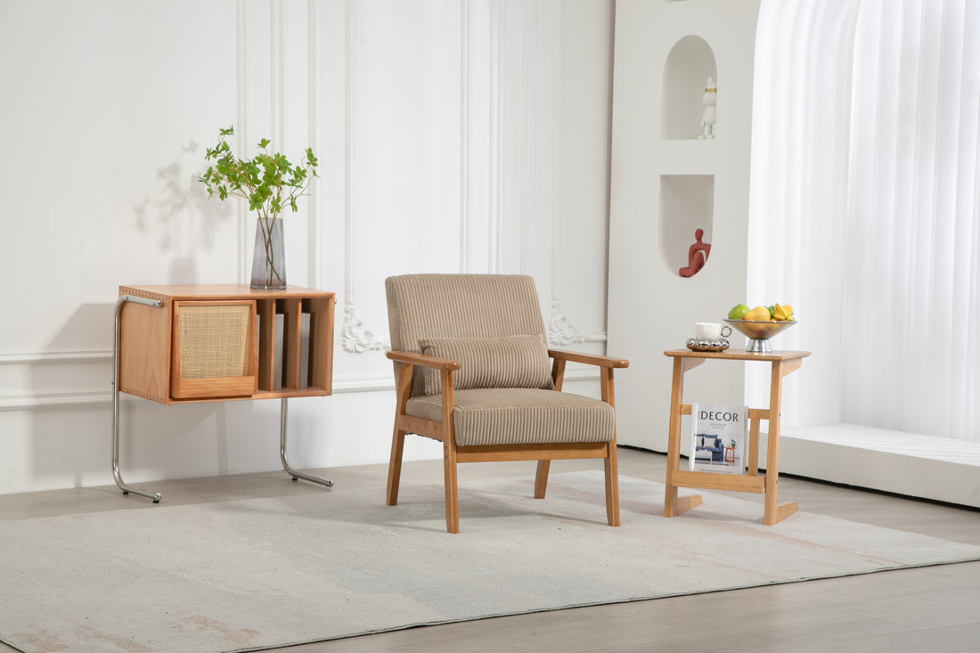 Leisure Chair With Solid Wood Armrest And Feet, Leisure Chair, Wood Frame, Velvet, L, Solid Rubber Wood Legs, Mid Century Modern Accent Chair, For Living Room Bedroom Studio Chair Camel Corduroy