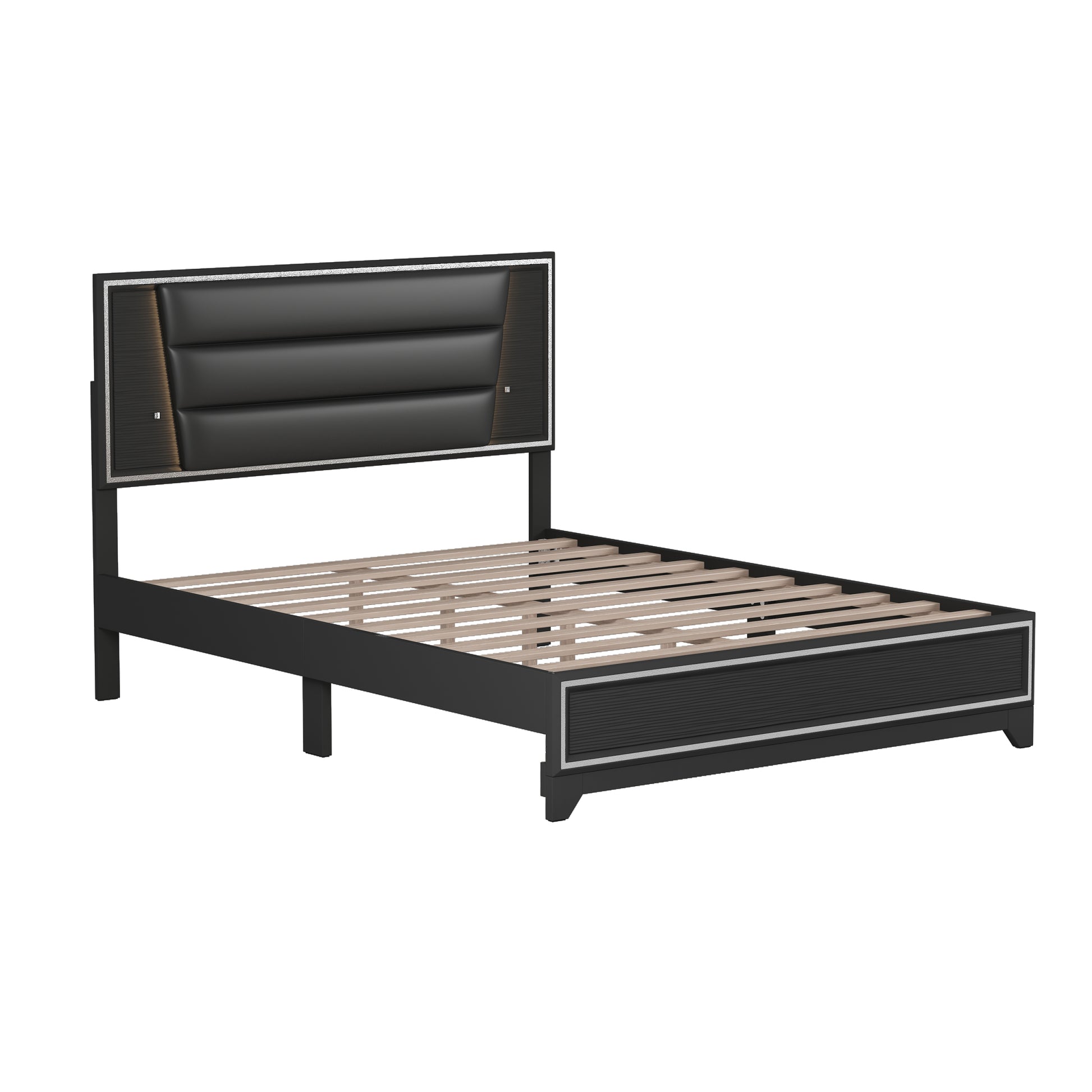 3 Pieces Bedroom Sets Queen Size Upholstered Bed With Led Lights, Nightstands And Dresser With Metal Handles And Sparkling Shiny Decoration, Black Expected Arrival Time:8.5 Queen Black 3 Piece Set Mdf Metal