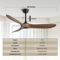 60 Inch Ceiling Fan With Remote Control Timed Lighting, Reversible Airflow And Quiet Operation For Living Room & Bedroom & Outdoor Wood Modern Abs