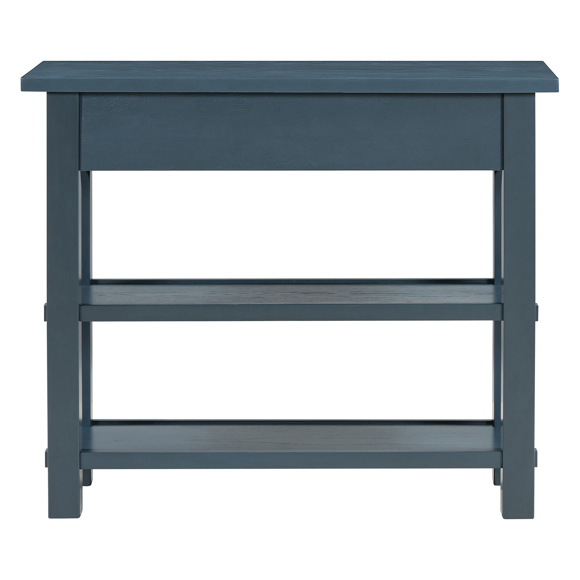 Retro Console Table With Drawer And Two Sturdy Shelves For Entryway, Living Room Navy Navy Mdf,Rubber Wood