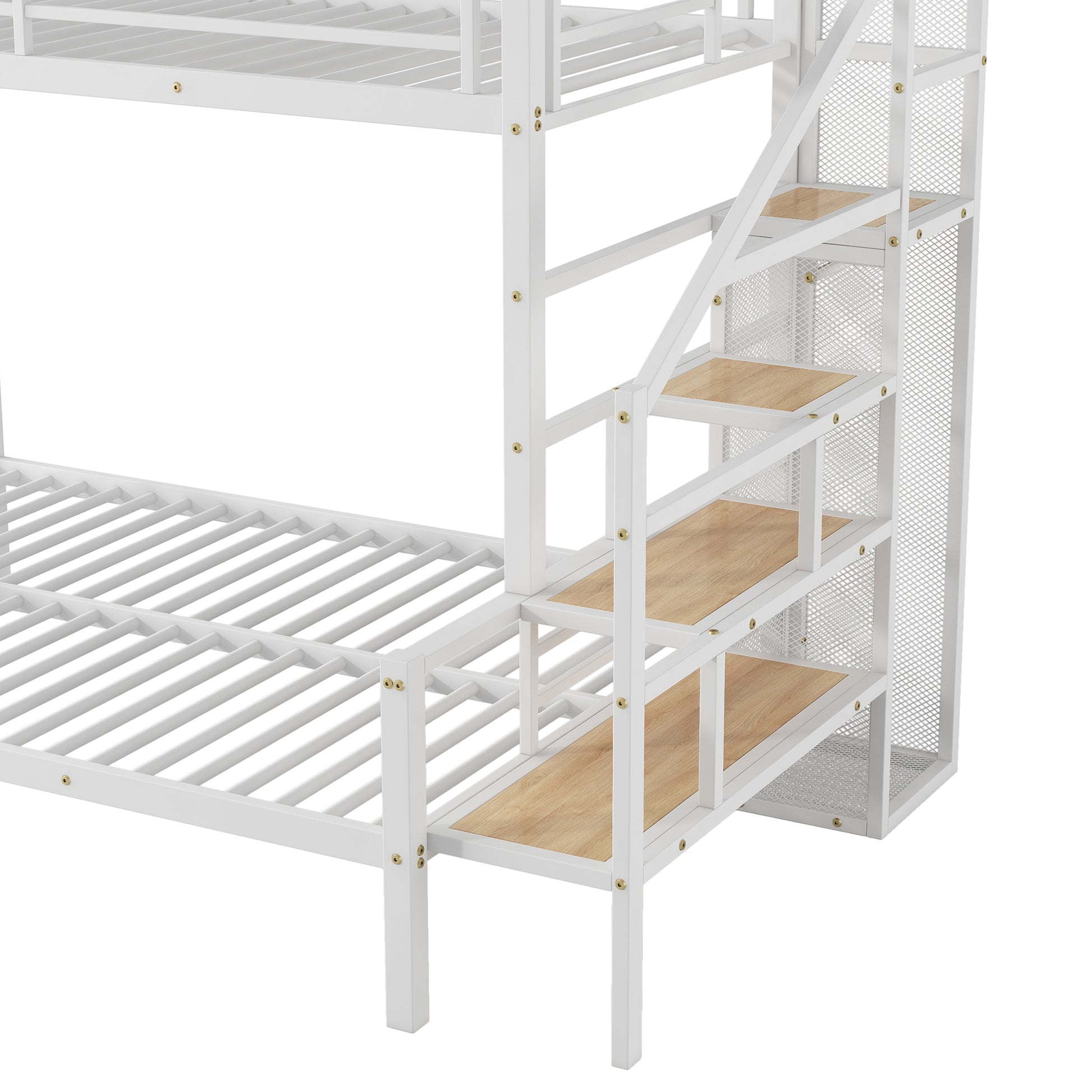 Twin Over Full Size Metal Bunk Bed With Storage Staircase And Open Wardrobe,White Expected Arrival Time:11.15 White Mdf Metal