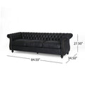 Black 3 Seater Faux Suede Sofa With Rolled Arms Modern, Elegant, And Comfortable Couch, Perfect For Living Room, Office, Primary Living Spaces, Bedroom, Ideal For Contemporary Home Decor Black Suede Wood Primary Living Space Medium Soft Tight Back Medium