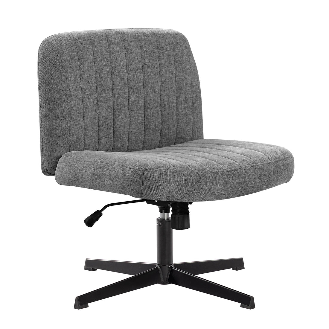 Office Chair Armless Desk Chair No Wheels, Fabric Padded Wide Seat Home Office Chairs, 115 Rocking Mid Back Cute Computer Chair For Bedroom, Vanity, Makeup,Dark Grey Dark Grey Foam Cotton Linen