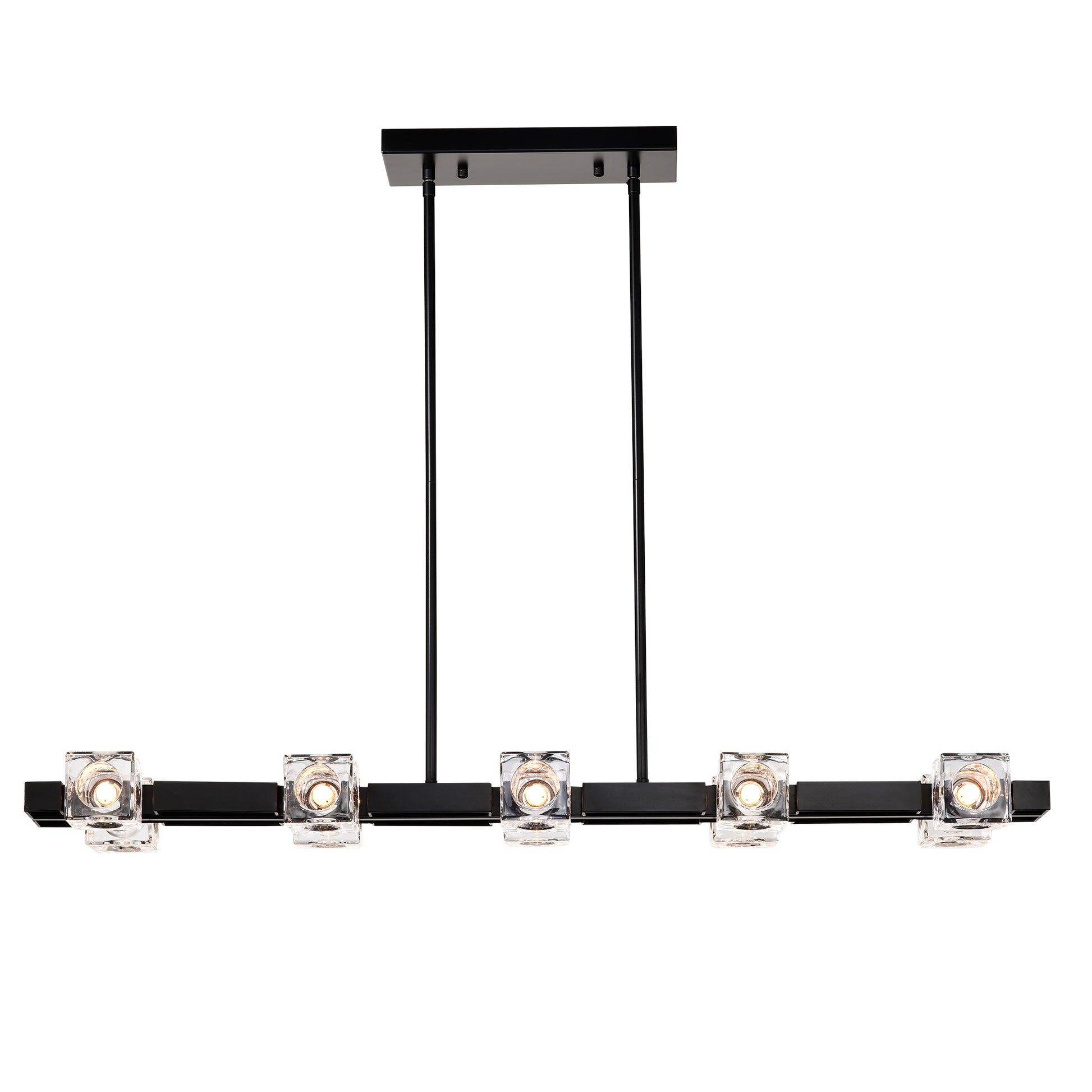 Rectangle Chandelier For Dining Room, 8 Light Black Farmhouse Linear Pendant Light Fixture, Modern Crystal Hanging Lighting Chandelier For Lobby, Kitchen, Bedroom, Living Room, Conference Room, Home