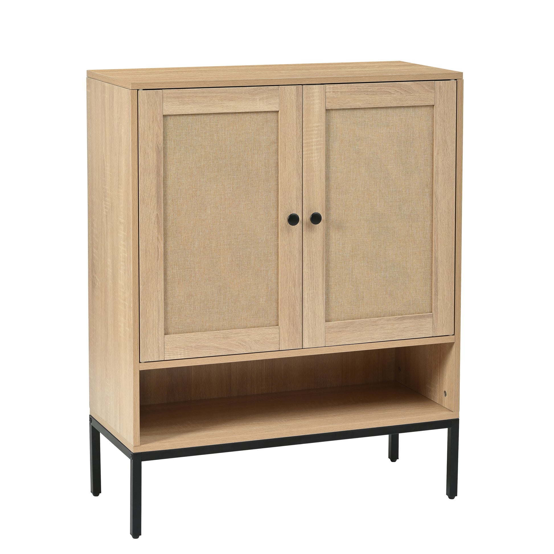 Rattan Shoe Cabinet With Adjustable Shelves, 5 Tier Shoe Storage Cabinet With Doors & Bottom Cubby, Wooden Shoes Rack Organizer For Entryway, Natural Natural Wood Mdf Metal