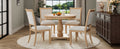 5 Piece Retro Dining Set, Round Table With Pedestal Table Base And 4 Upholstered Chairs For Dining Room And Kitchen Natural Wood Wash Natural Wood Wash Solid Wood Mdf