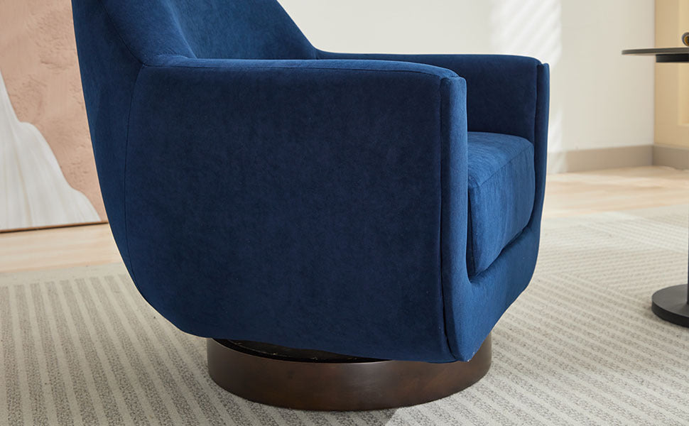 U Shaped Fully Assembled Swivel Chair Velvet Accent Chair Armchair Round Barrel Chair For Living Room Bedroom, Navy Blue Navy Blue Velvet