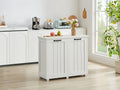 Two Compartment Tilt Out Trash Cabinet, Pet Proof Kitchen Trash Cabinet With Cutting Board, Free Standing Laundry Sorter Cabinet, Laundry Hamper, White White White Particle Board