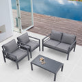 4 Piece Aluminum Outdoor Patio Conversation Set,All Weather Sectional Sofa Outside Furniture With Removable Cushions And Tempered Glass Coffee Table For Courtyard,Poolside,Deck,Balcony Grey Yes Grey Weather Resistant Frame Aluminium