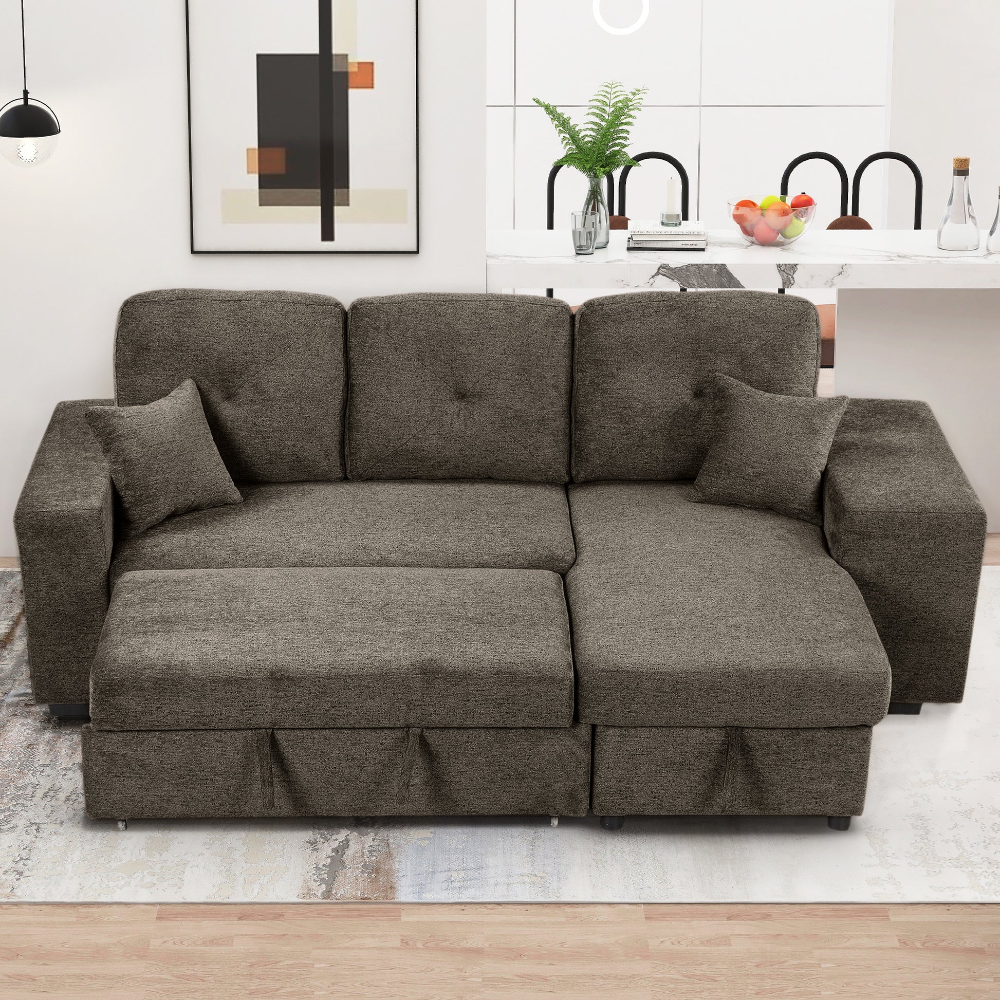 Reversible Sleeper Sectional Sofa Bed With Side Shelf And 2 Stools,Pull Out L Shaped Sofa Bed,Corner Sofa Bed With Storage Chaise Left Right Hande For Living Room,Knox Charcoal Knox Charcoal Foam Velvet 3 Seat