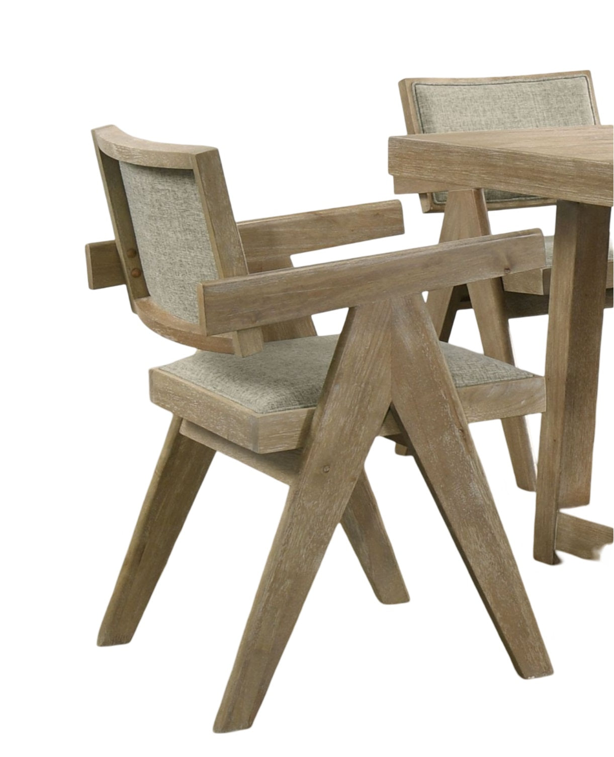 Contemporary 2Pc Dining Arm Chairs Oak Veneer Fabric Upholstered Chairs Plank Arms Dining Room Rubberwood Oak Dining Room Contemporary Arm Chair Solid Back Set Of 2 Fabric,Rubber Wood