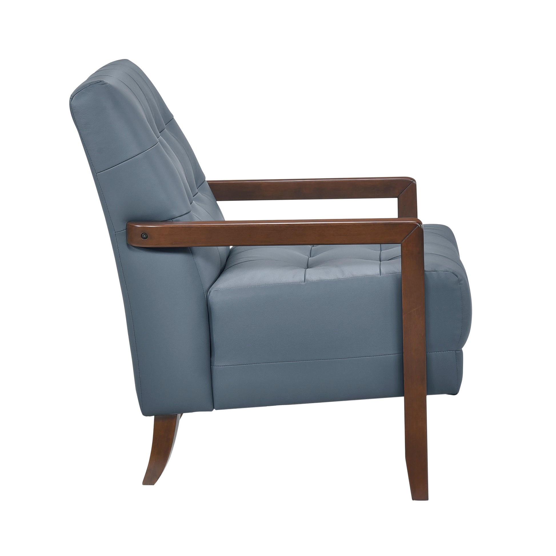 Modern Style Accent Chair Blue Leather Upholstered Tufted Detail Walnut Finish Wood Furniture 1Pc Blue Primary Living Space Contemporary,Modern Plywood