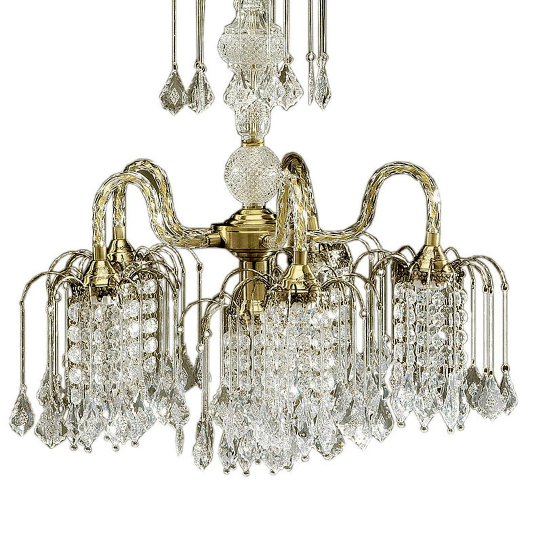 25" Tall Metal Chandelier With Antique Brass Finish And Crystal Accents Gold Metal