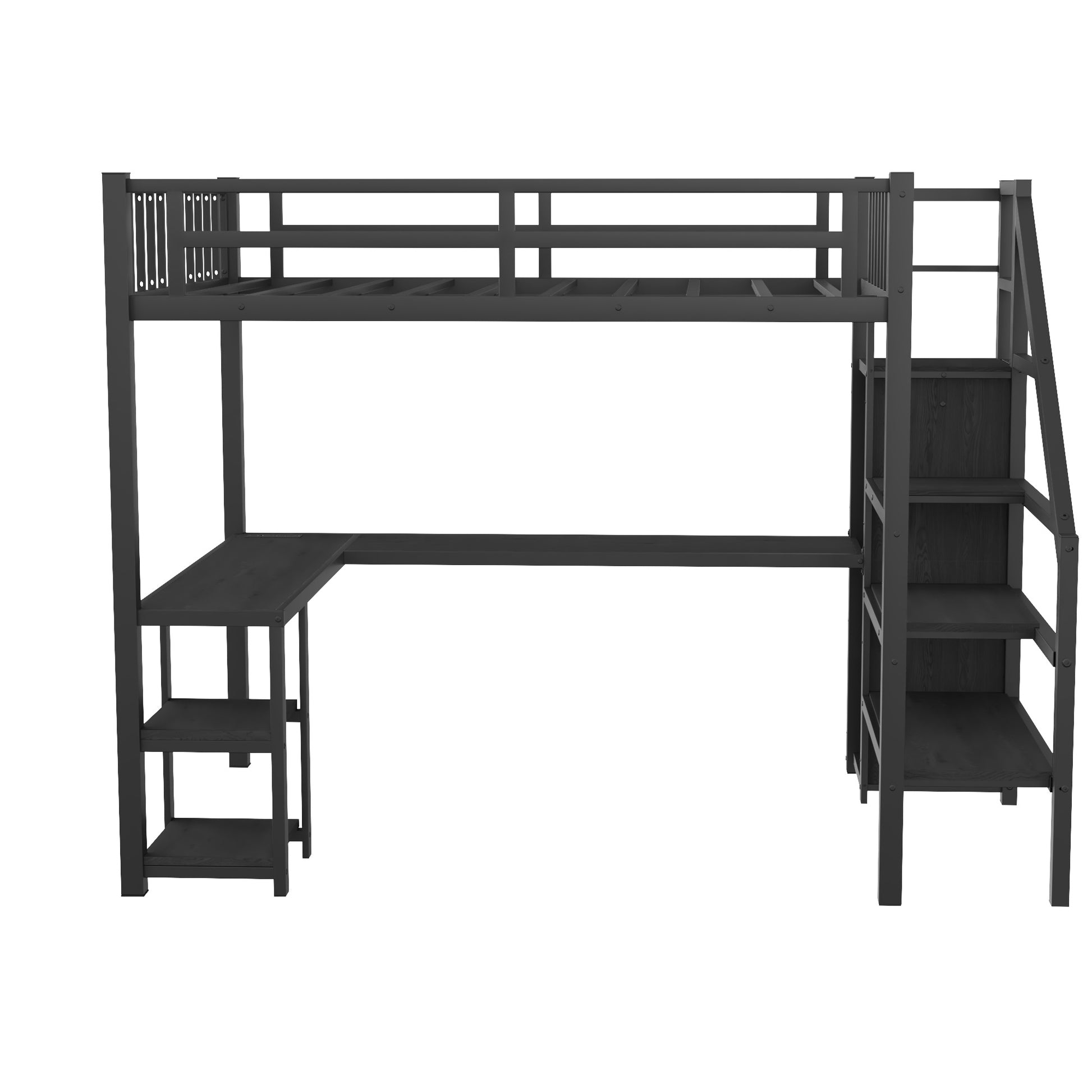 Metal Full Loft Bed With Wardrobe And Led Light, Full Size Loft Bed With L Shaped Desk And Usb For Kids Teens Adults, Black Full Black Metal