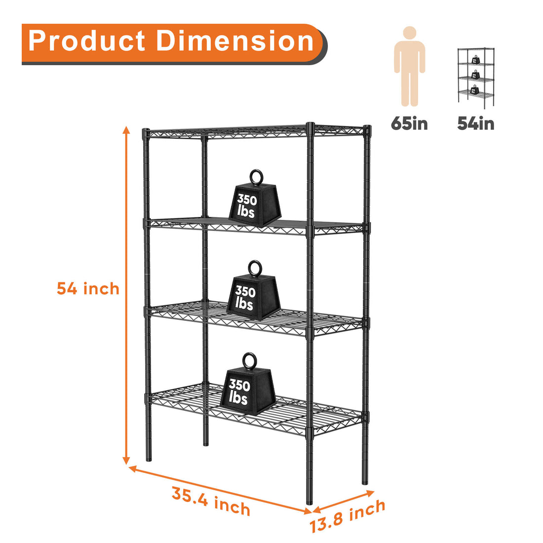 Storage Shelving Unit, Adjustable Metal Wire Racks Heavy Duty Standing Shelf Organizer For Kitchen, Closet, Pantry, Garage, Bathroom, Laundry,4 Tier Black Iron