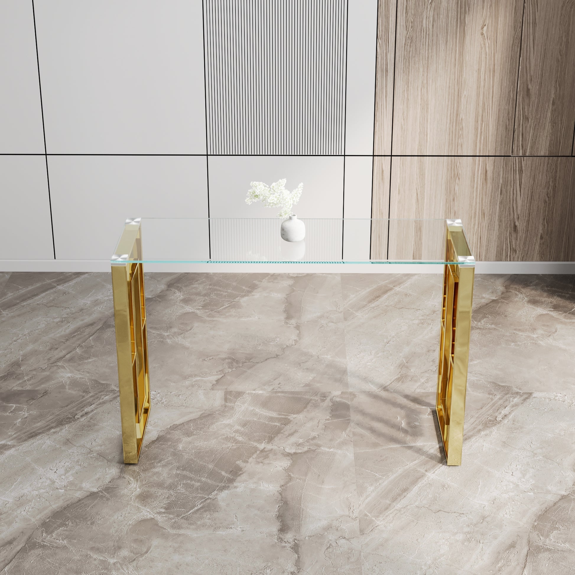 Console Table Stainless Steel Glass,Meal Side Table Golden Clear Bs 02 Golden,Transparent Primary Living Space Modern Stainless Steel